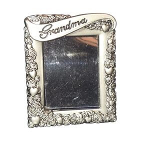 "Grandma" Mini Rose & Heart Covered Pewter Picture Frame Brooch Pin 1.75"X1.5"‎